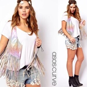 Asos Curve Iridescent Western Festival Fringe Vest